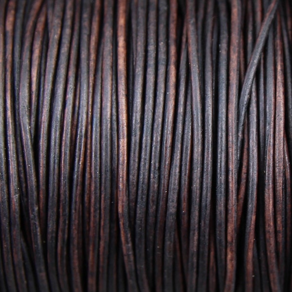 1.5mm Dark Brown Distressed Leather Cord Round Natural Dye  - By the Yard