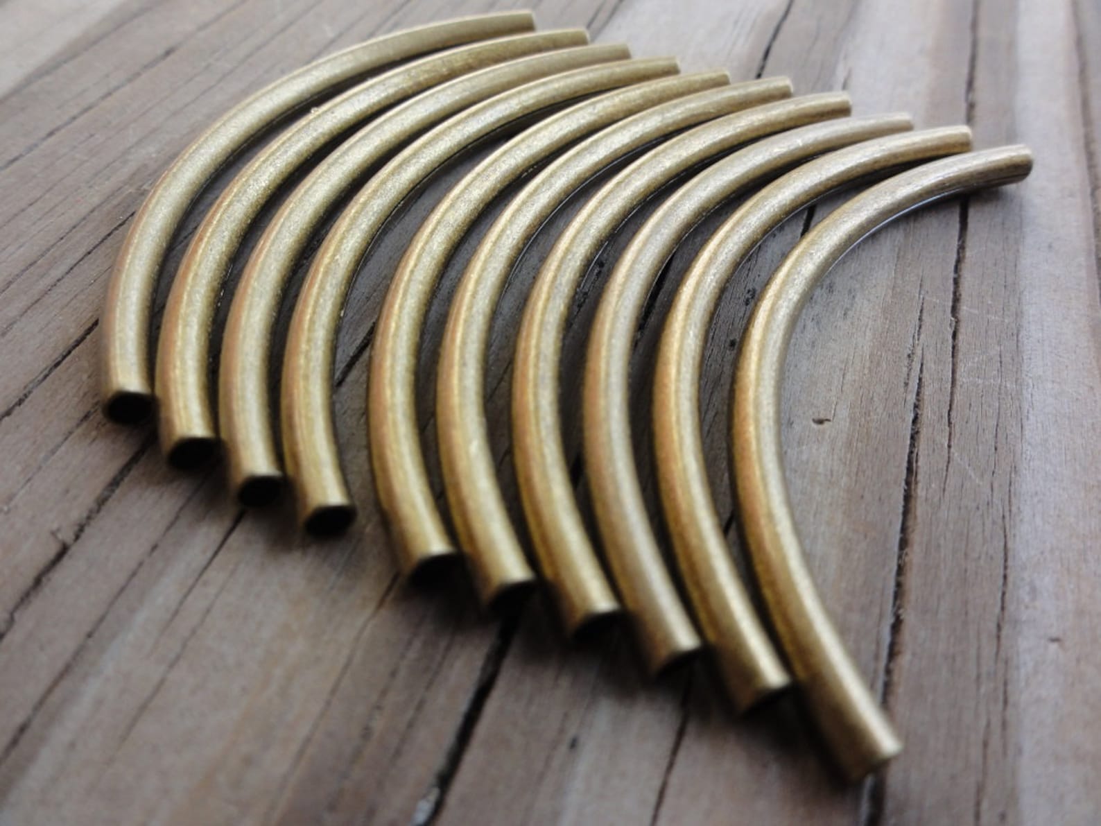 Curved Metal Tube Beads Antiqued Gold Plated Brass 50x3mm Etsy