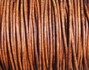 50 Meter Spool (54.7 Yards) 1.5mm Distressed Light Brown Genuine Leather Round Cord Natural Dye