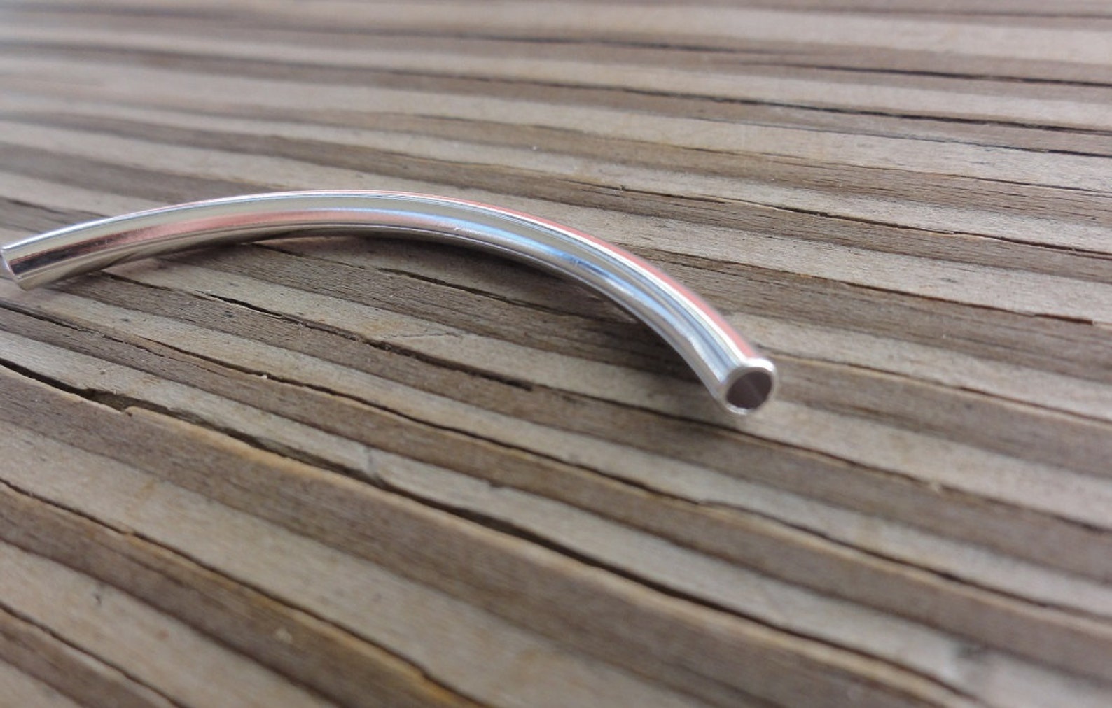 Curved Metal Tube Beads Silver Plated 50x3mm Great for Etsy