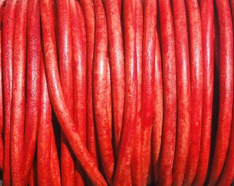 2mm Red Natural Dye Genuine Leather Cord - By the Yard