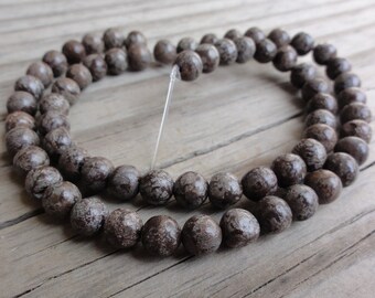 Brown Snowflake Jasper Beads -  6mm Round Smooth - 16 inch Full Strand