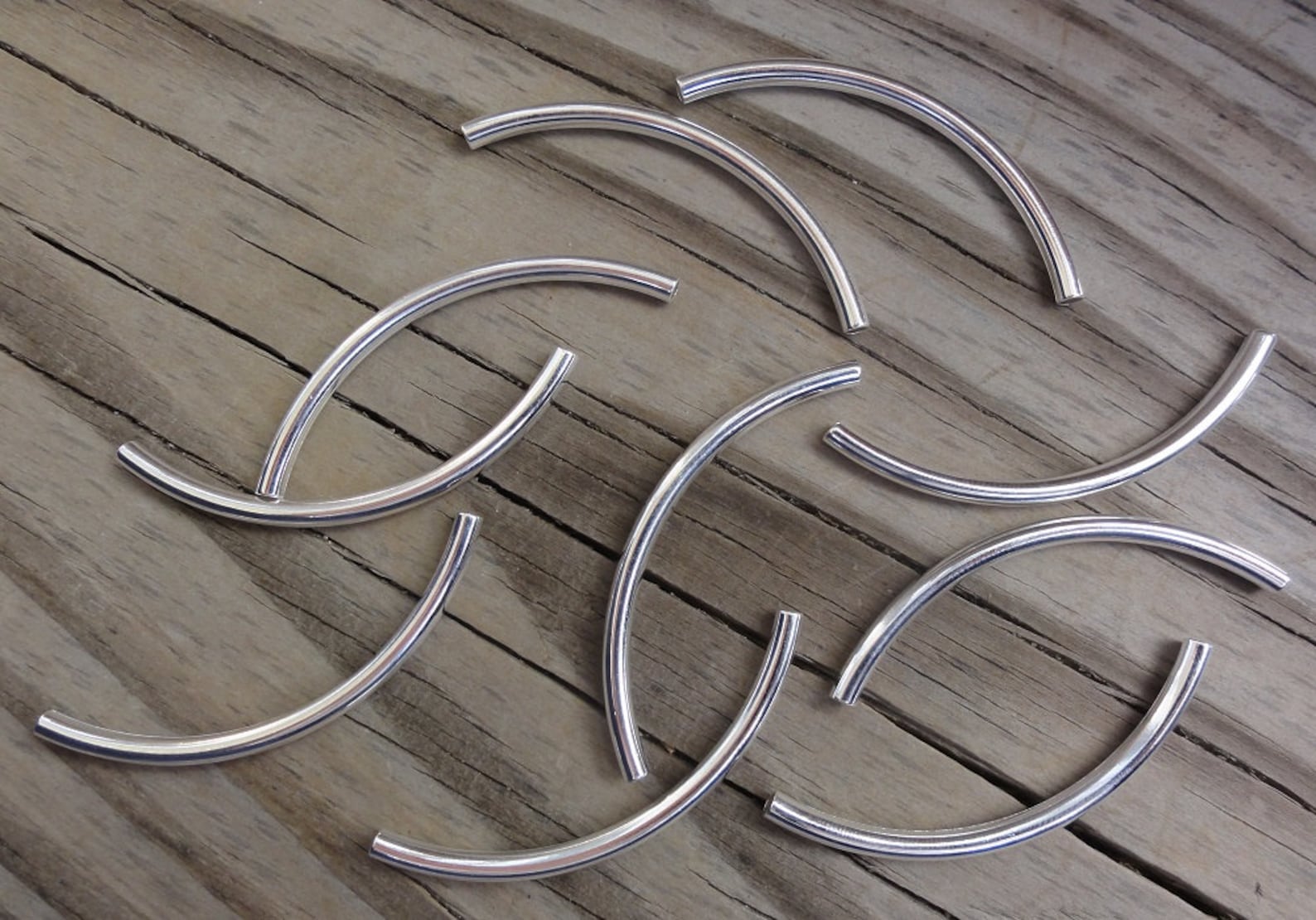 Curved Metal Tube Beads Silver Plated 50x3mm Great for Etsy