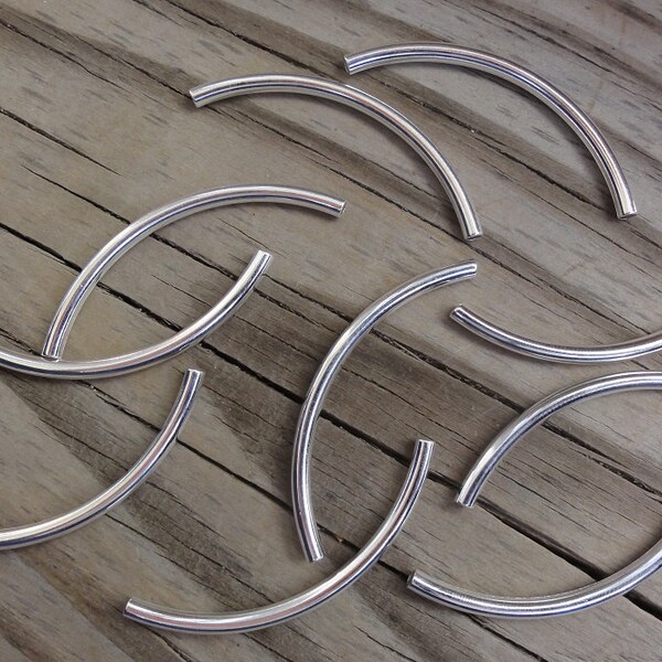 Curved Metal Tube Beads Silver Plated 50x3mm - Great for Leather Bangle Bracelets