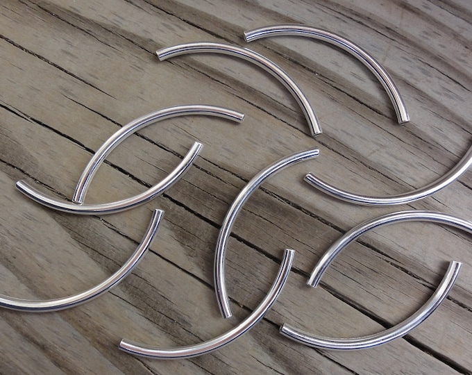 Curved Metal Tube Beads Silver Plated 50x3mm Great for Leather Bangle