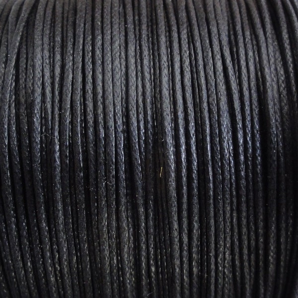 1mm Black Waxed Cotton Cord - 10 Yard Increments