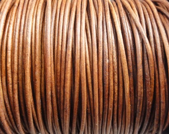 1mm Light Brown Distressed Leather Cord Round Natural Dye - 1.0mm leather cord - 2 Yard Increments