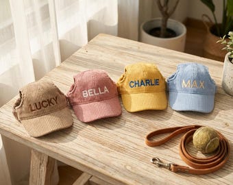 名入れペット用野球帽、カスタムコーデュロイ子犬用バイザー、刺繍入り犬用帽子、ペットの誕生日プレゼント、猫好きへのプレゼント