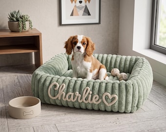 Personalized Dog Bed, Custom Chenille Name Pet Mat, Soft Washable Dog Bed, Puppy Shower Gift, Dog Lover Present, Custom Pet Furniture