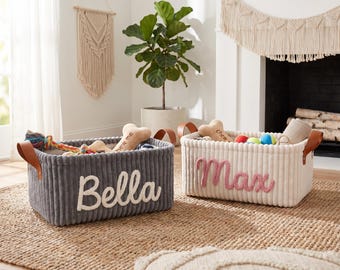 Personalized Toy Box for Dogs, Corduroy Dog Toy Bin, Custom Pet Toy Storage, Dog Accessories Organizer, New Dog Gift
