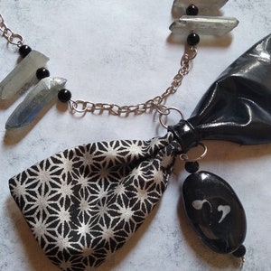 Asanoha PVC Bow & Crystals Japanese Necklace - Asian, wa goth