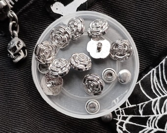 Roses 1cm Silver Rivets for Punk Goth Alternative Clothing