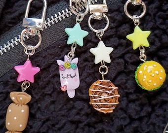 Kawaii Food Zipper Pulls with charms for jackets, vests, bags