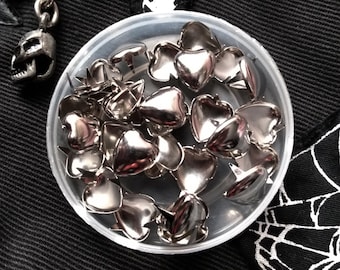 1cm Hearts Silver Studs for Punk Goth Alternative Clothing