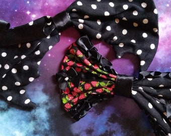 Polka Dots Bat Wings & Strawberries Hair Bows - Kawaii Lolita