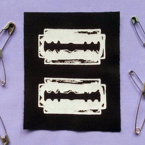 Razor Blades Goth Punk Handmade Sew-on Fabric Patches Set (Black & white version)