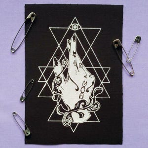 Witch hand with Symbols & Venus Fly Trap Wiccan Halloween Sew-on Patches