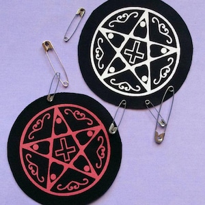 Naszywki z motywem Ouija i symbolem pentagramu w stylu metalowego punka, ręcznie robione