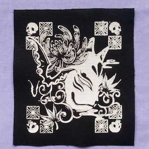 Fox Mask with Chrysanthemum, Bats & Skulls Japanese Punk Handmade Sew-on Fabric Patches