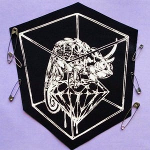 Mechanical Chameleon on Crystal Screen print Sew-on Patches