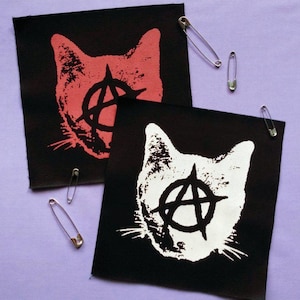 Anarchy Kitty Cat Punk Handmade Fabric Sew-on Patches