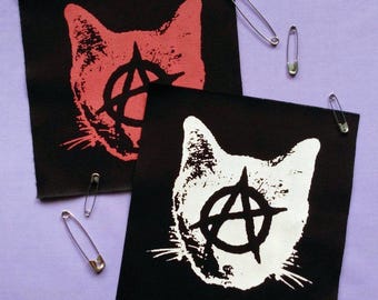Anarchy Kitty Cat Punk Handgemachte Stoff Aufnäher zum aufnähen