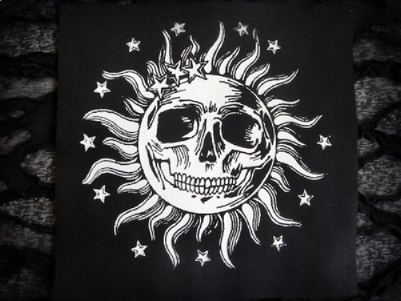 Sun Skull With Stars Horror Punk Handmade Sew-on Fabric