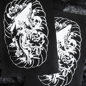 Shark, Chrysanthemums and Skull Japanese Punk Handmade Sew-on Fabric Patches