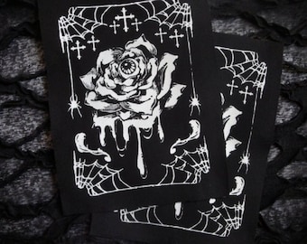 Melting Eye ball Rose with Spider Webs & Crosses Horror Goth Sew-on Patch
