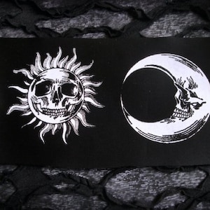Sun & Moon Ouija Skulls Steampunk Goth Handmade Sew-on Fabric Patches Set