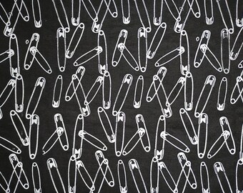 NEW! Original Safety Pins Screenprinted Goth Punk Fabric