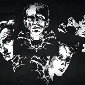 Classic Horror Icons Sew-on Patch Set - Vincent Price, Dracula, Frankenstein & Bride of Frankenstein