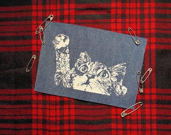 LIMITED! Playful Cat Kawaii Punk Handmade Sew-on Fabric Patches (Blue denim version)