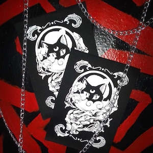 Crystal Ball with Black Cat & Skeleton Hand Goth Halloween Sew-on Patches (small version)