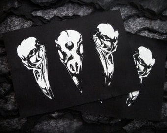 Crow/Raven Skulls Goth Horror Handmade Sew-on Fabric Patches Set