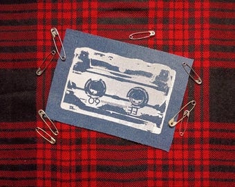LIMITED! Cassette Tapes Punk Handmade Sew-on Fabric Patches (Blue denim version)