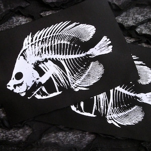 Skeleton Fish Horror Punk Handmade Sew-on Fabric Patches