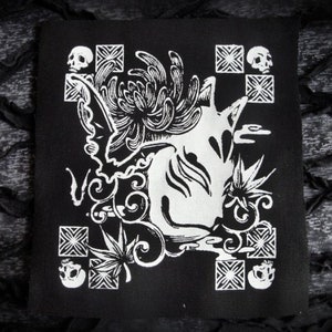 Fox Mask with Chrysanthemum, Bats & Skulls Japanese Punk Handmade Sew-on Fabric Patches