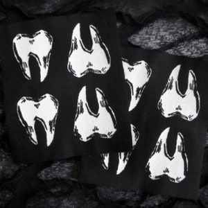 4 Teeth Punk Horror Handmade Sew-on Fabric Patches Set