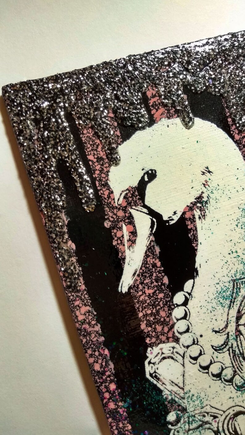 Pastel Goth Swan /& Diamonds Screen print Canvas Art with Glitter Kawaii