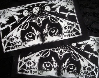 Moon Phases & Wolf Satanic Wiccan Goth Sew-on Patch