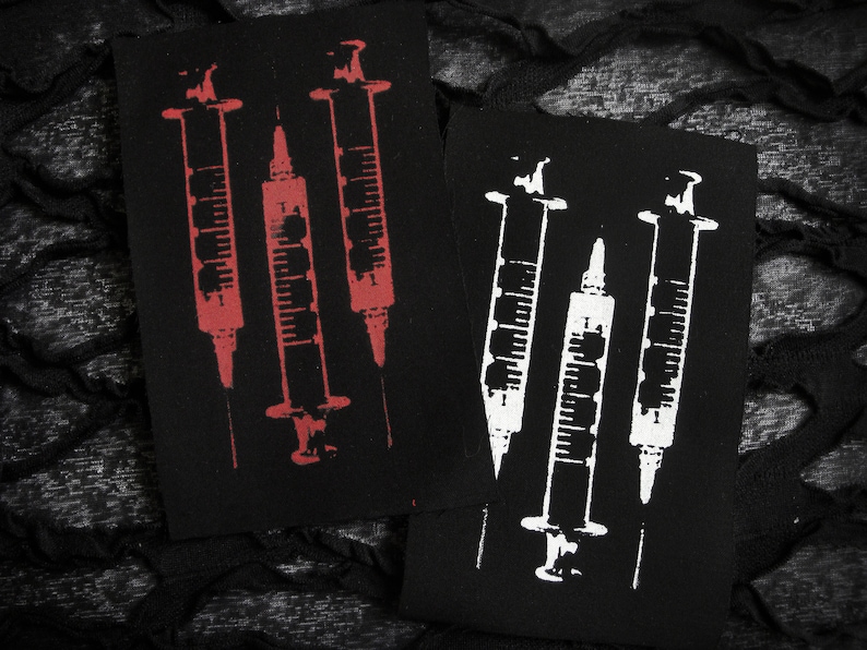 Syringe Screen print Sew-on Patch Fetish Goth Punk