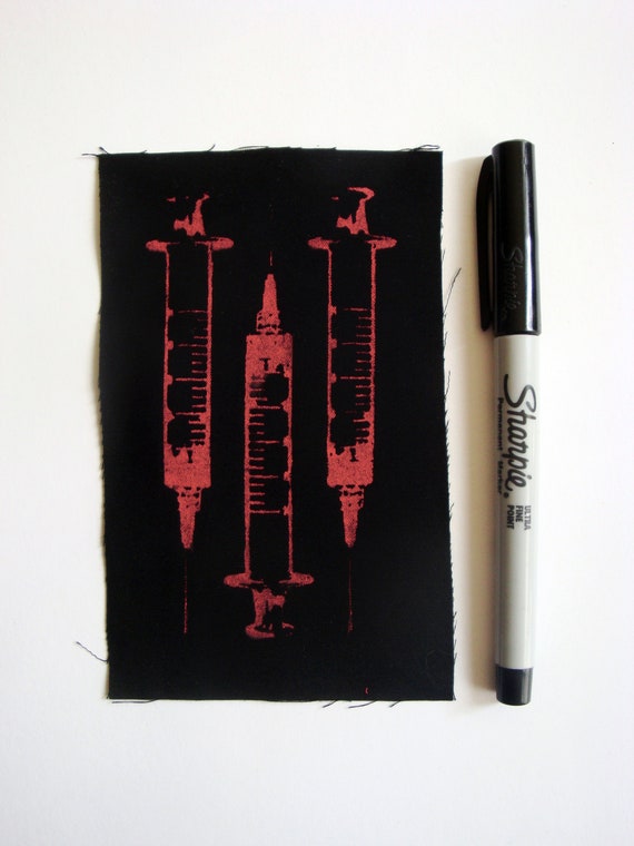 Syringe Screen print Sew-on Patch Fetish Goth Punk