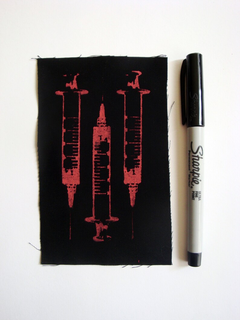 Syringe Screen print Sew-on Patch Fetish Goth Punk