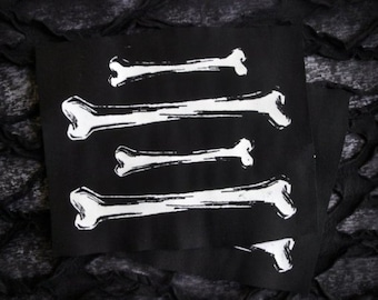 4 Bones Goth Punk Handmade Sew-on Fabric Patches Set