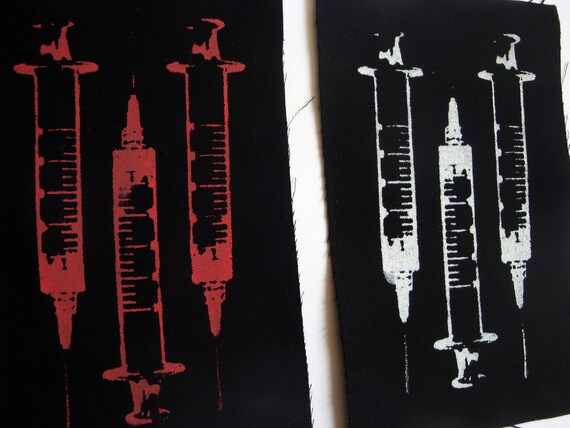 Syringe Screen print Sew-on Patch Fetish Goth Punk