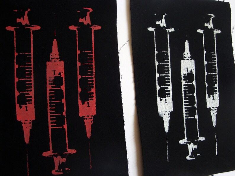 Syringe Screen print Sew-on Patch Fetish Goth Punk