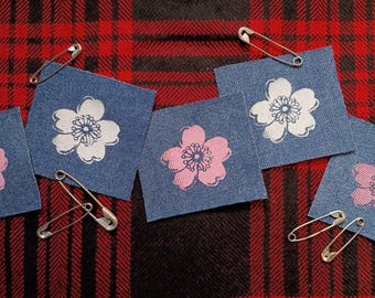 LIMITED! Sakura Cherry Blossoms Mini Sew-on Patches (Blue denim version)