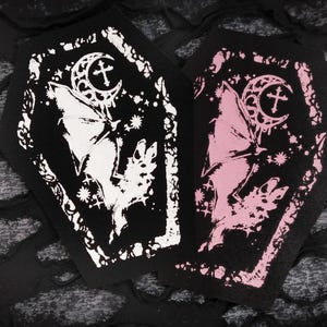 NOW IN PINK! Bat & Moon Lace Coffin Kawaii Goth Handmade Sew-on Fabric Patches