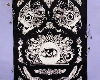 Illuminati Auge der Vorsehung mit Kristallen und Eulen Stoff Aufnäher zum Aufnähen
